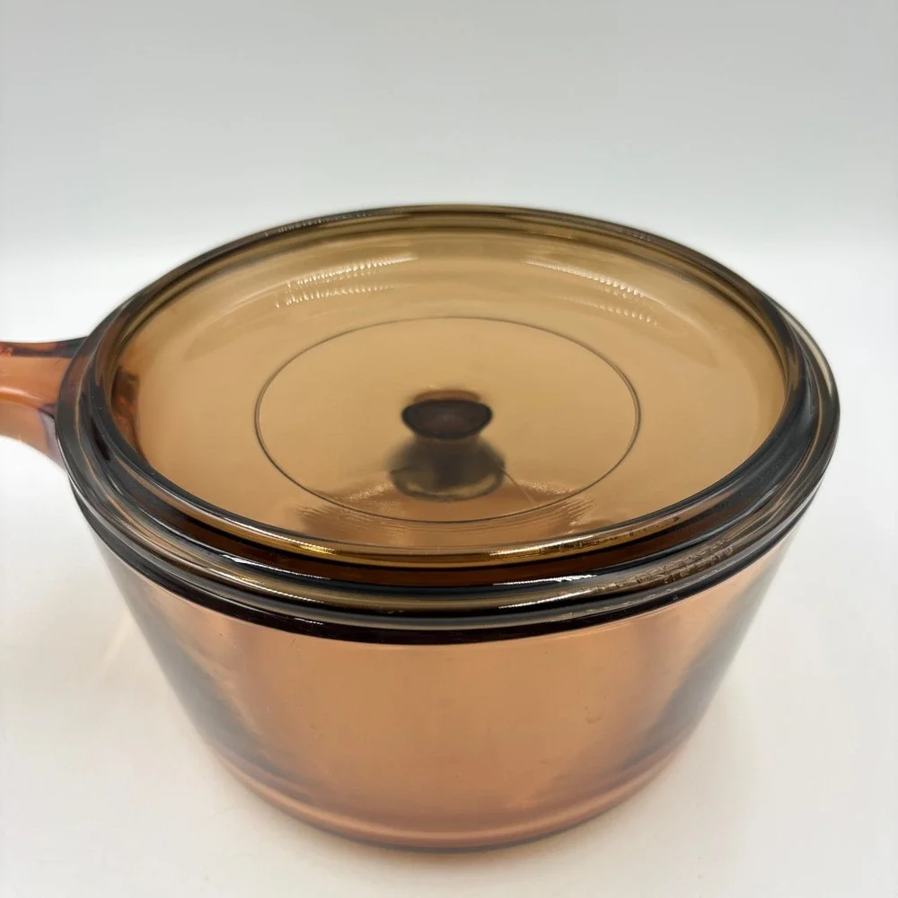 Visions Corning Saucepan 1.5L Amber Glass Pot France V-15-B Good Vintage MCM